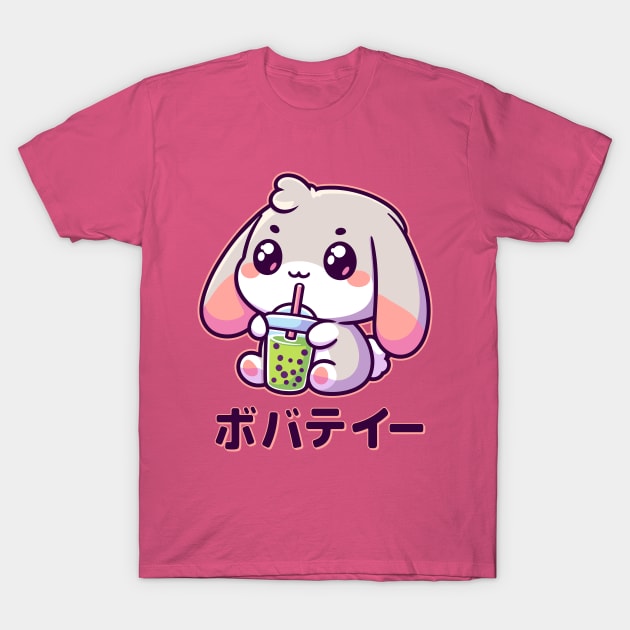 Bunny Drinking Bubble Tea Kawaii Anime Rabbit T-Shirt by Cuteness Klub